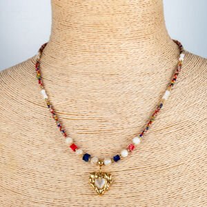 Etnik Çelik Doğal Taş Kolye Kalp