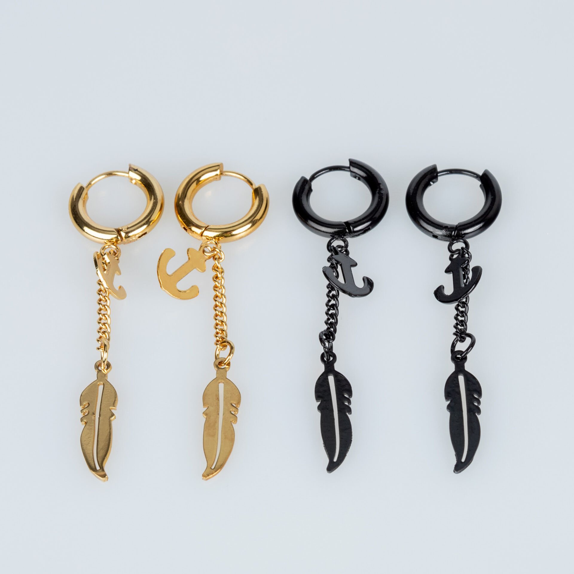 Steel Earring Anchor Leaf - Pair