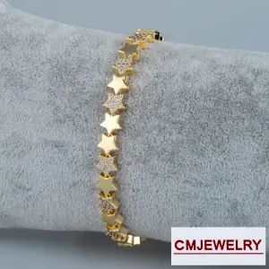 CM Jewelry 14K Zincir Taşlı Yıldız Bileklik