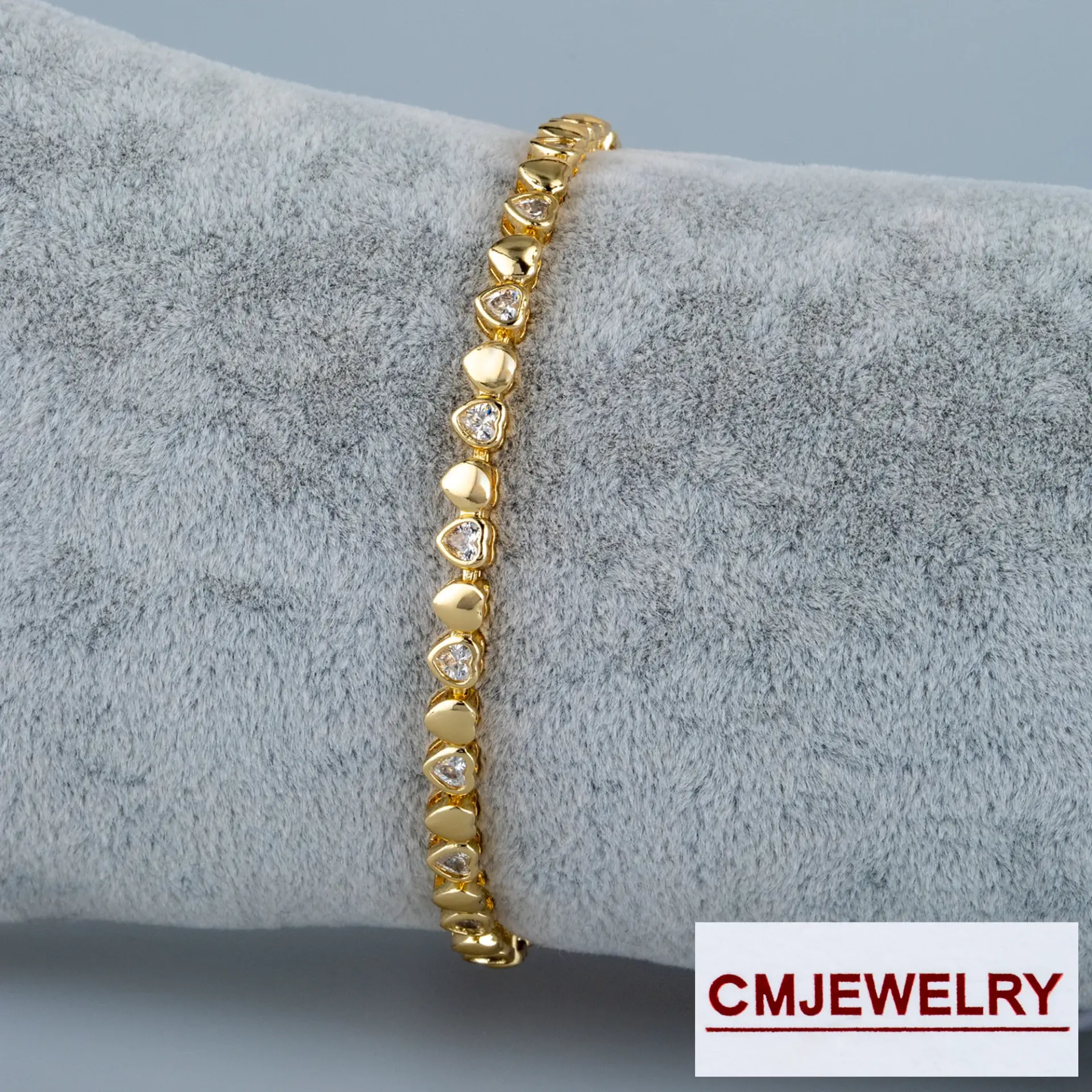 CM Jewelry 14K Zincir Taşlı Kalp Bileklik