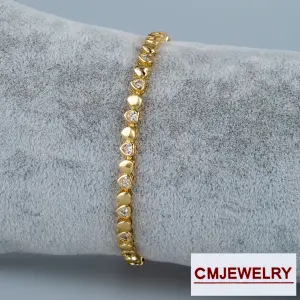 CM Jewelry 14K Zincir Taşlı Kalp Bileklik