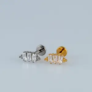 Toptan G23 Titanyum Üçlü Baget Piercing Beyaz 8mm