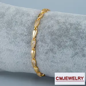 CM Jewelry 14K Zincir Taşlı Bileklik