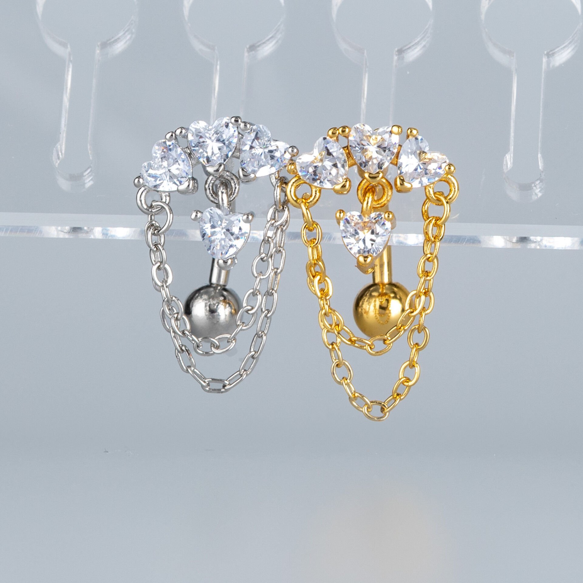 Piercing Ters Göbek Fashion Kalp Taş