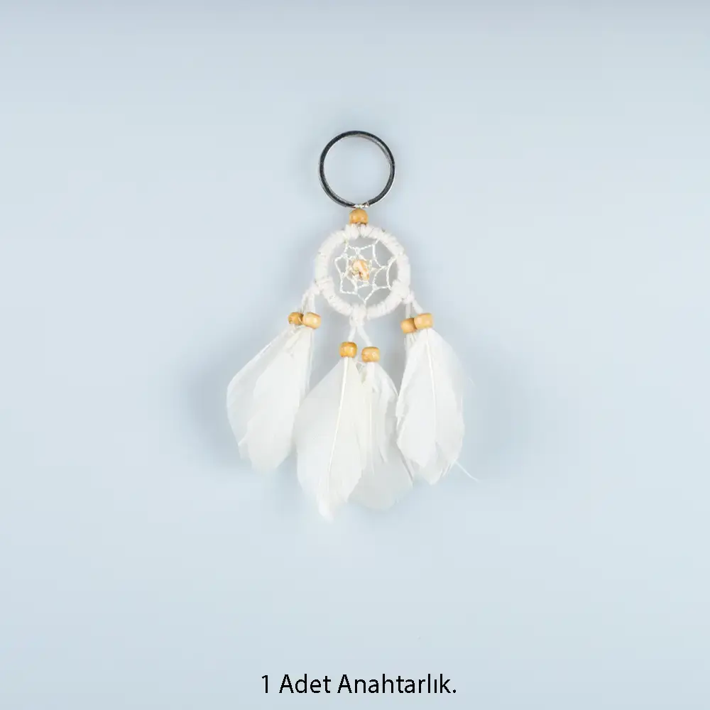 Toptan El Yapımı Beyaz Tüylü Klasik Düş Kapanı Anahtarlık