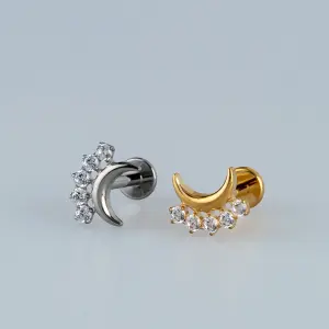 Toptan G23 Titanyum Taşlı Hilal Piercing Beyaz 8mm