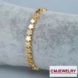 CM Jewelry 14K Zincir Taşlı Yıldız Bileklik