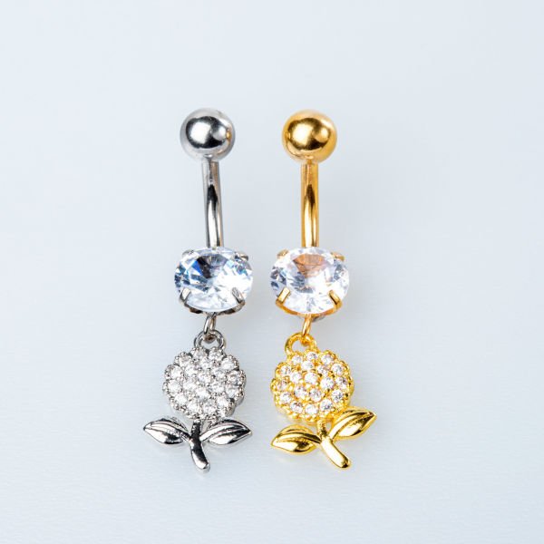 Piercing Göbek Çiçek Taşlı