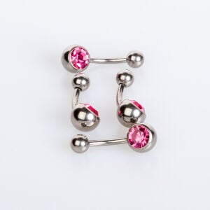 Toptan Titanyum Pembe Taşlı Göbek Piercing 1.6mm