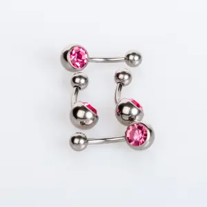 Toptan Titanyum Pembe Taşlı Göbek Piercing 1.6mm