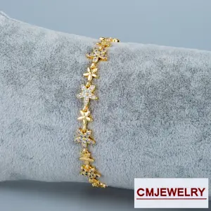 CM Jewelry 14K Zincir Taşlı Çiçek Bileklik