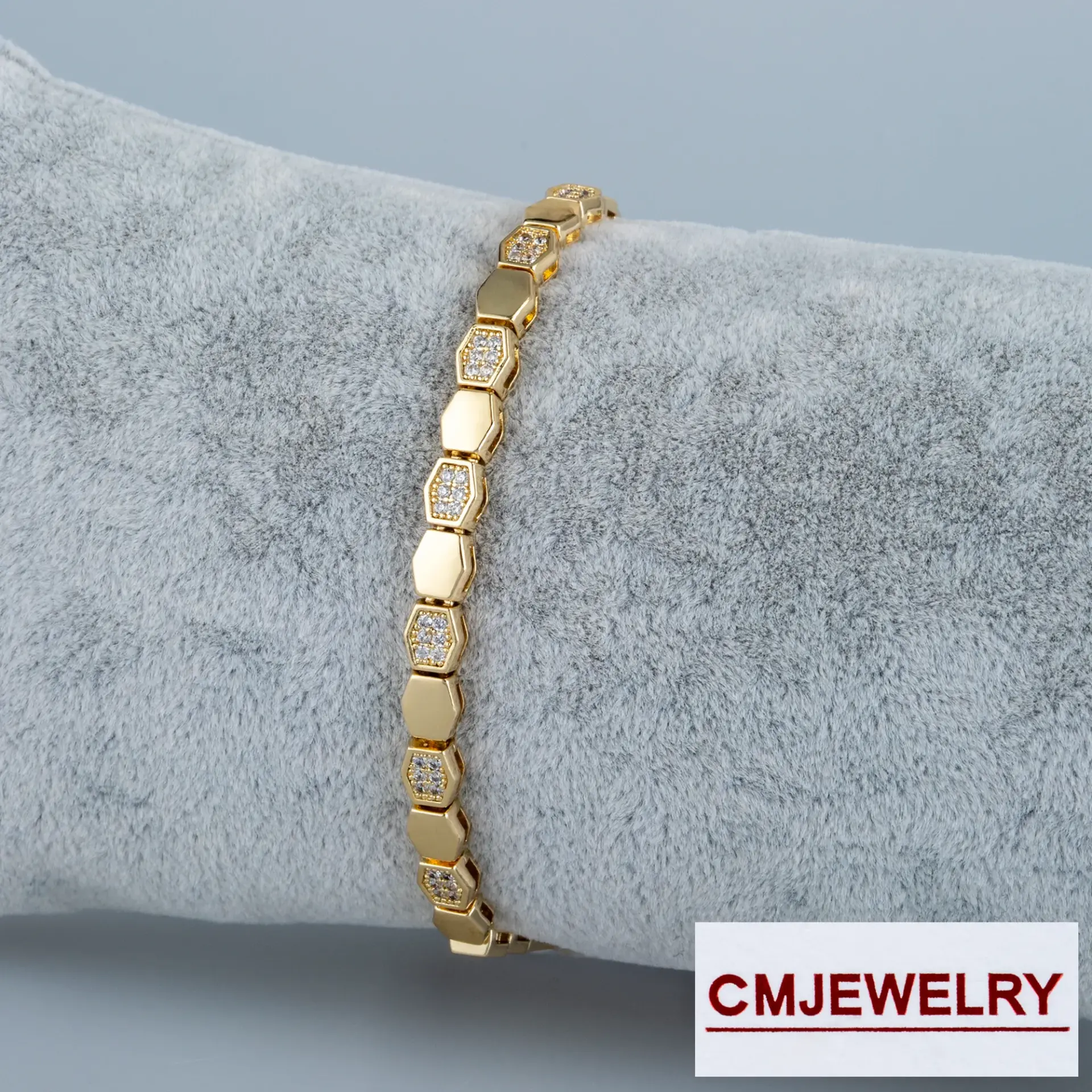 CM Jewelry 14K Zincir Taşlı Bileklik