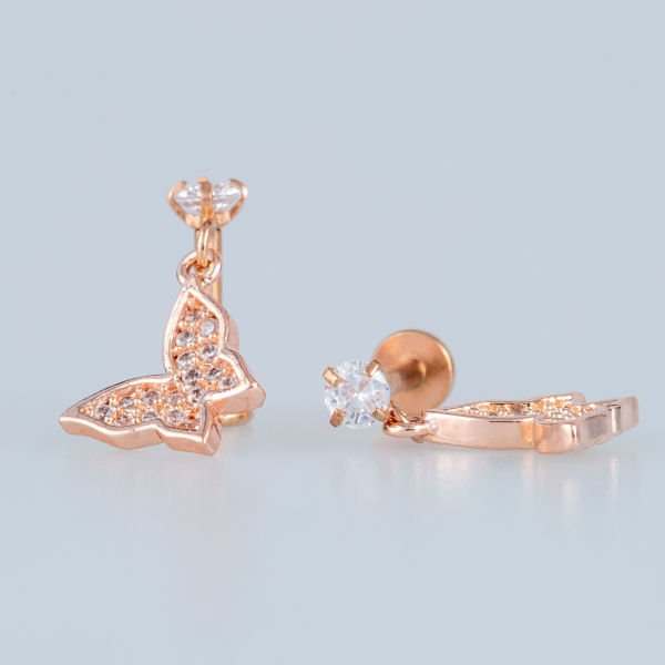 Toptan 316L Çelik Barlı Piercing Tragus Kelebek Rose 6mm