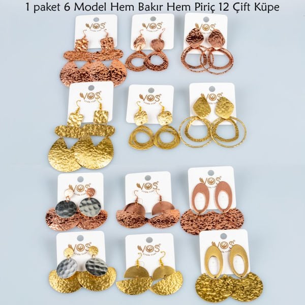 Pirinç ve Bakır Set Küpe 1 Paket 12 Çift