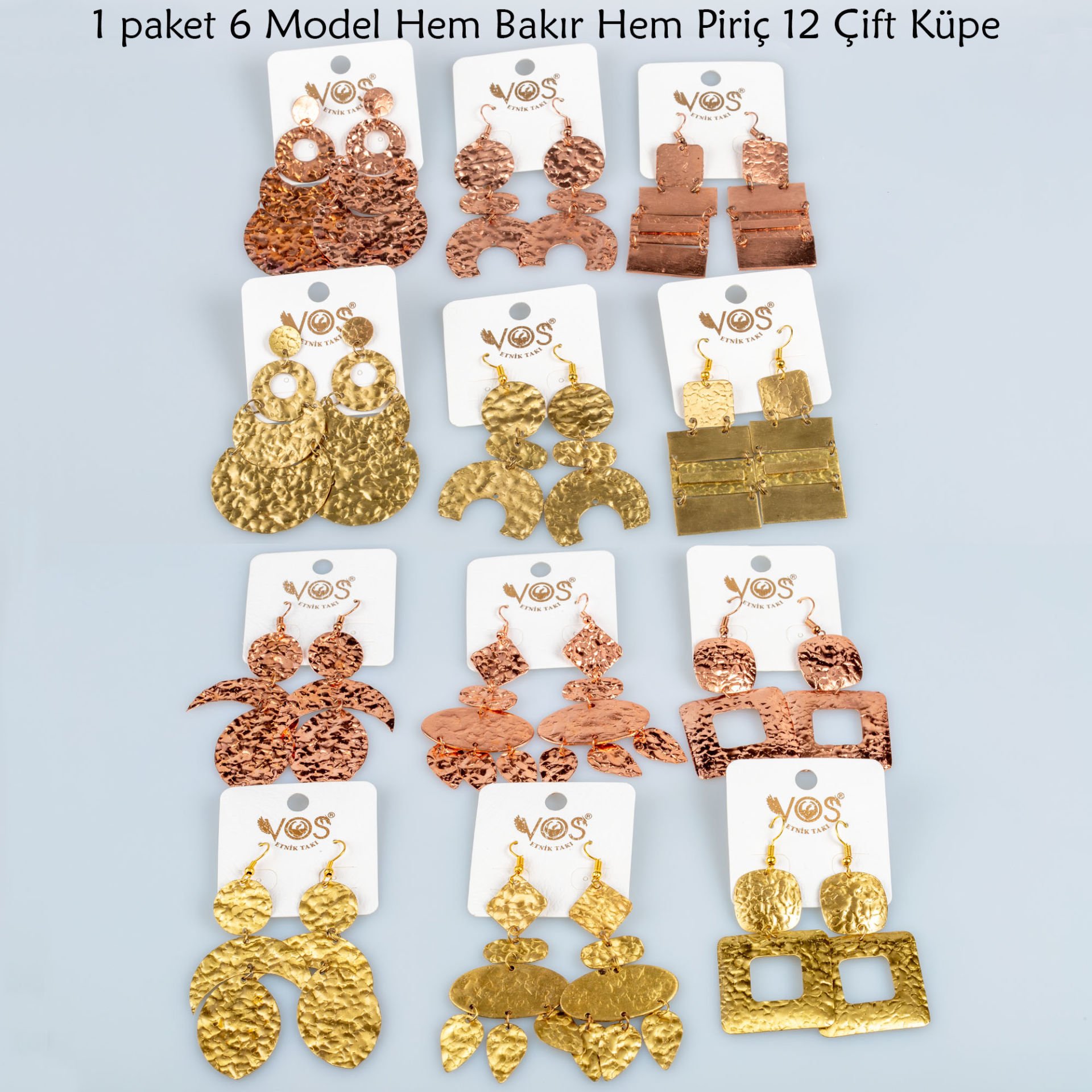 Pirinç ve Bakır Set Küpe 1 Paket 12 Çift