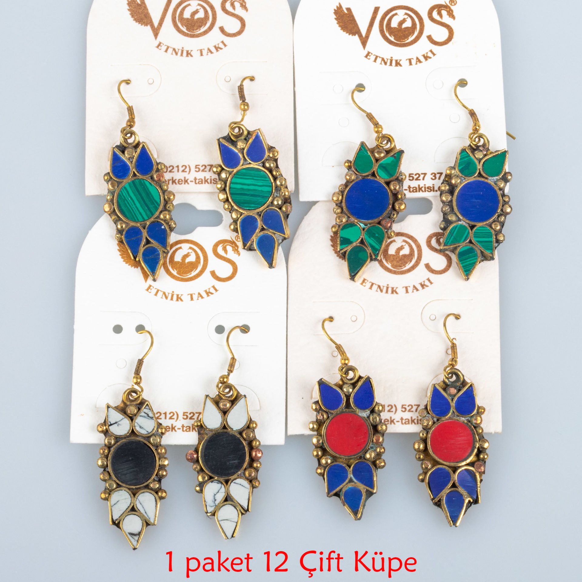 Pirinç Küpe Paket 12 Çift Mix