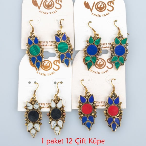 Pirinç Küpe Paket 12 Çift Mix