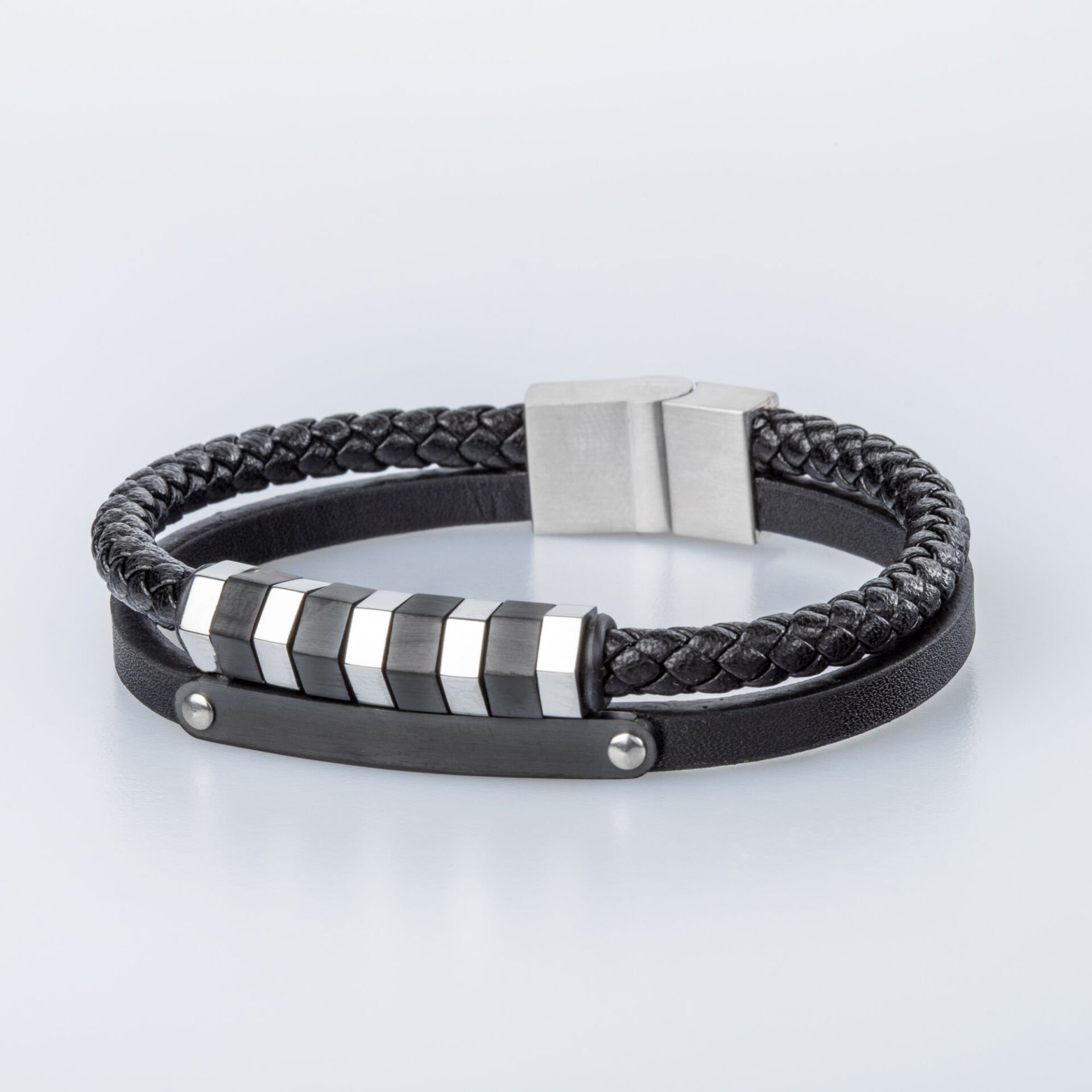 Men's Leather Steel Bracelet