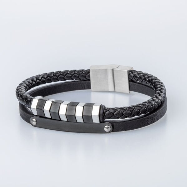 Men's Leather Steel Bracelet