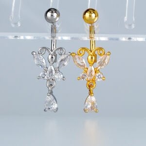 Piercing Göbek Fashion Kelebek Beyaz
