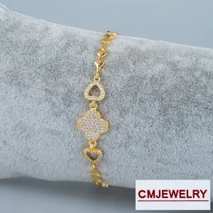 CM Jewelry 14K Kalplı Zincir Taşlı Bileklik