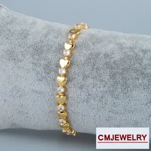 CM Jewelry 14K Kalp Zincir Taşlı Bileklik