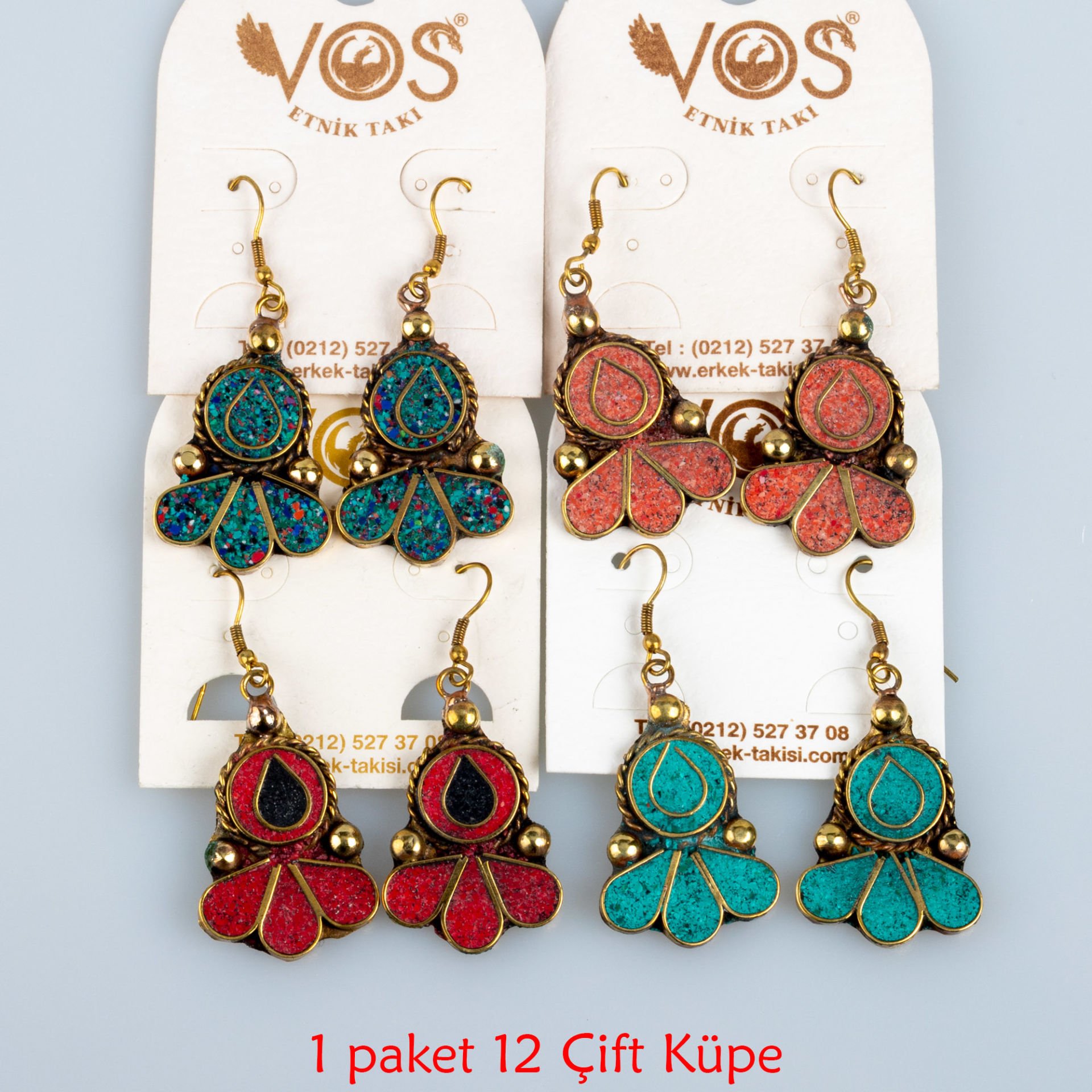 Pirinç Küpe Paket 12 Çift Mix