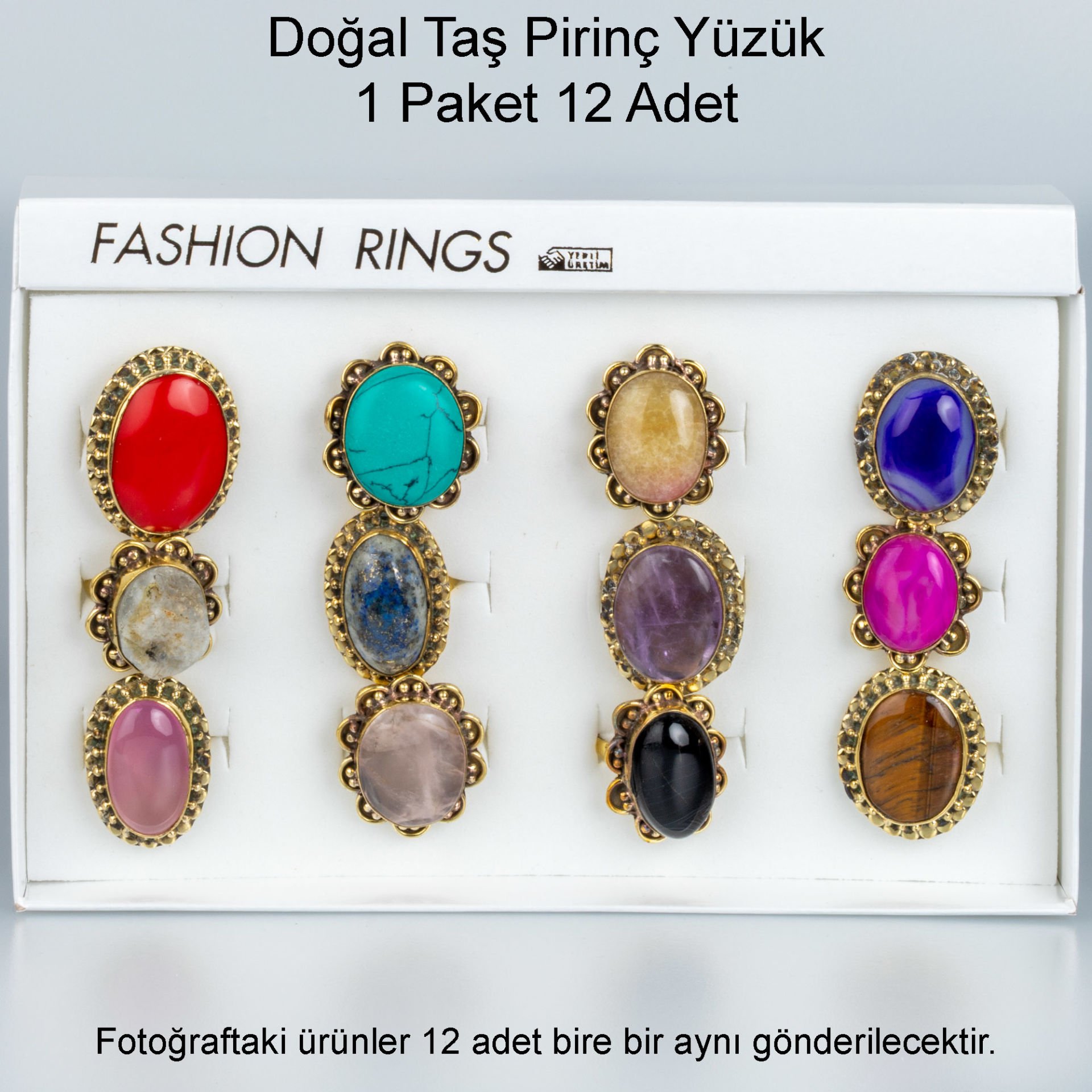 Doğal Taş Pirinç Yüzük-Paket