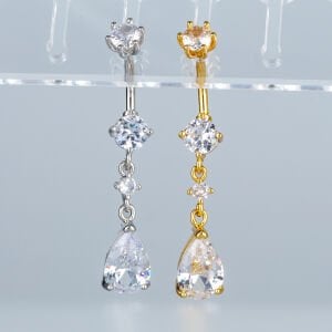 Piercing Göbek Fashion Damla Taş Beyaz