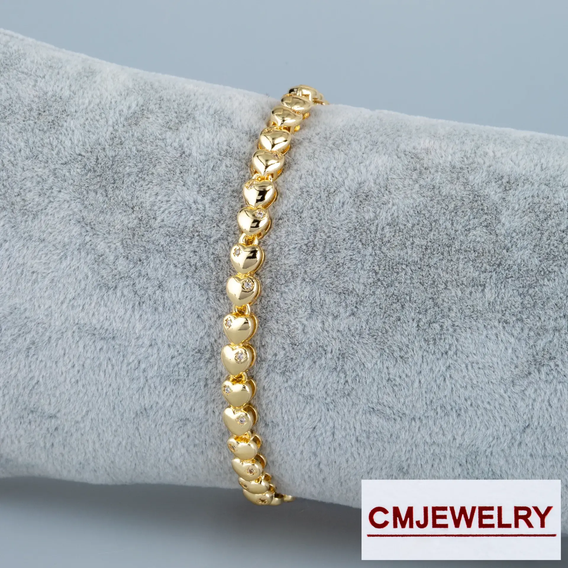 CM Jewelry 14K Kalp Zincir Taşlı Bileklik