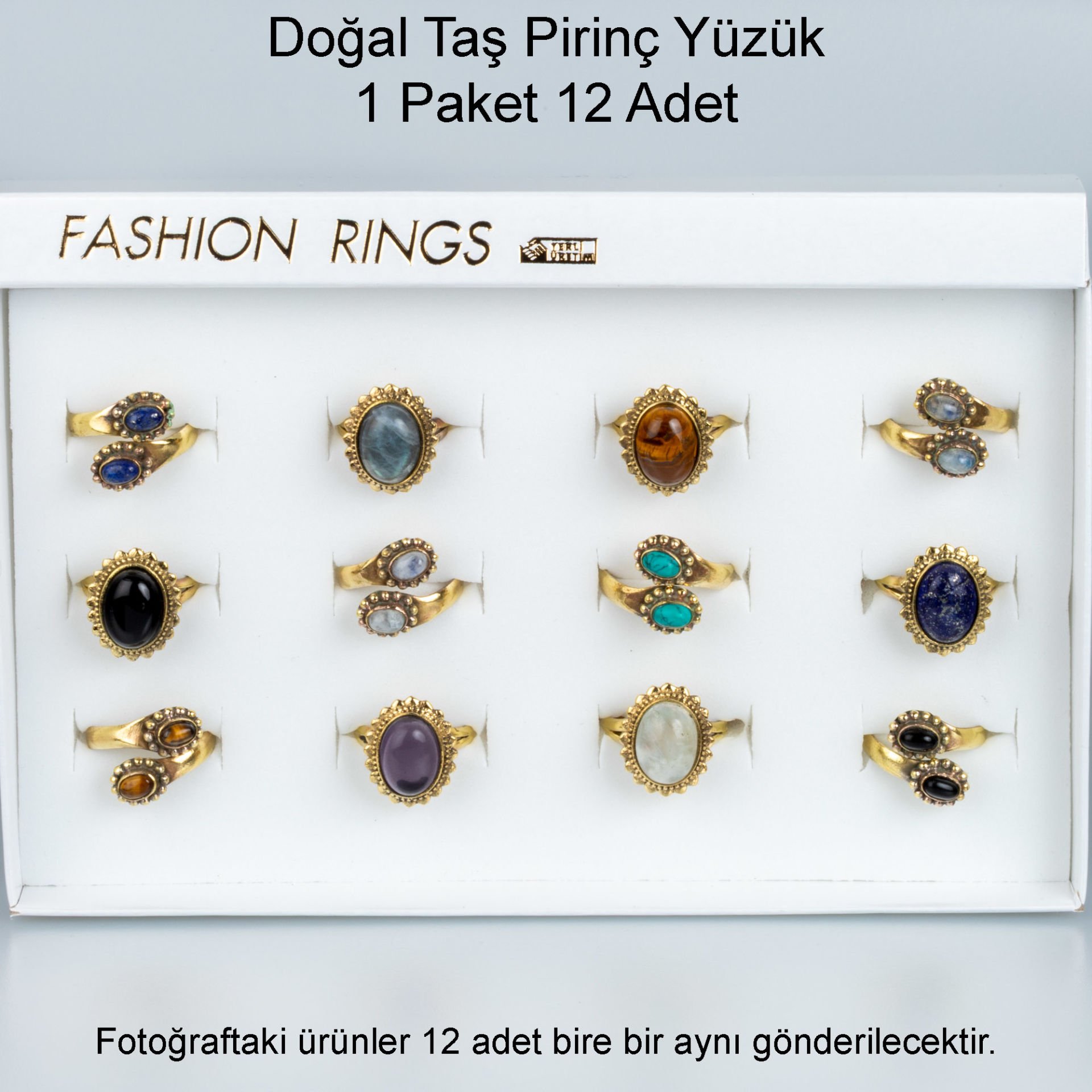 Doğal Taş Pirinç Yüzük-Paket