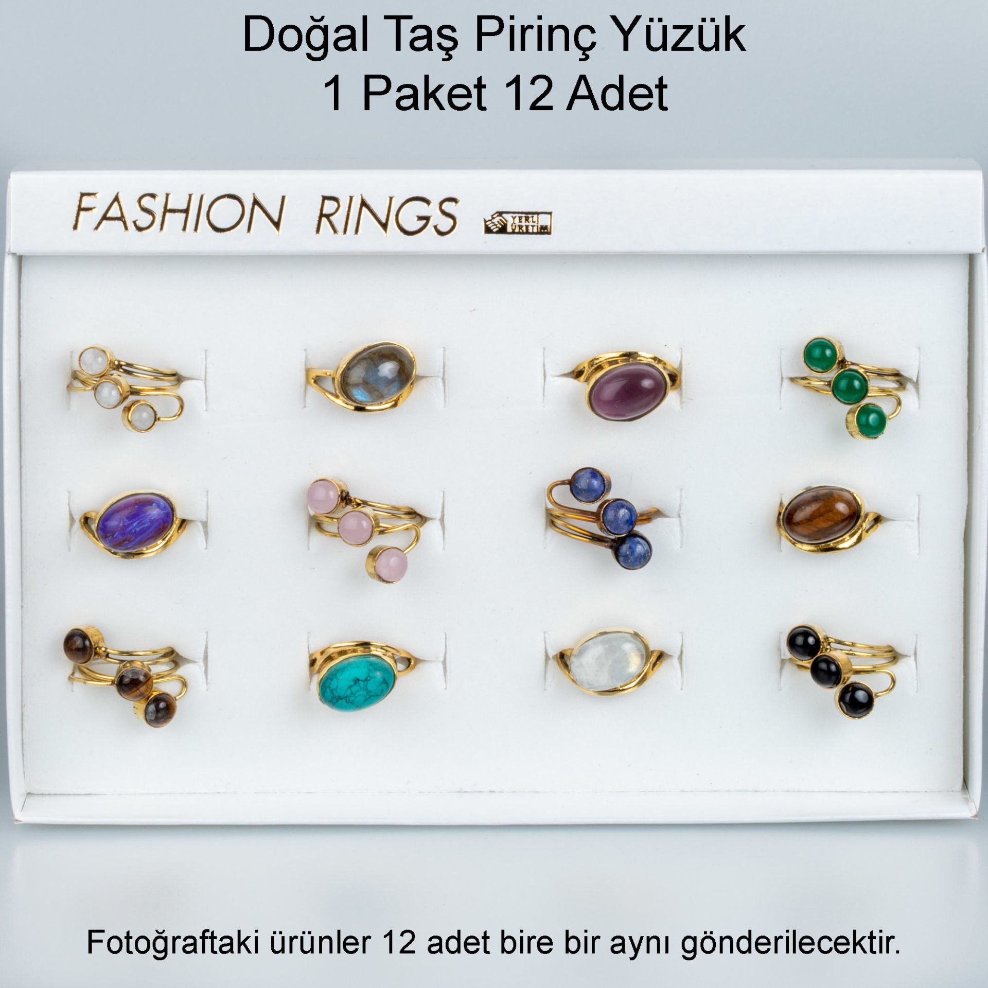 Doğal Taş Pirinç Yüzük-Paket