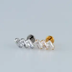 Toptan G23 Titanyum Üçlü Baget Piercing Sarı 8mm