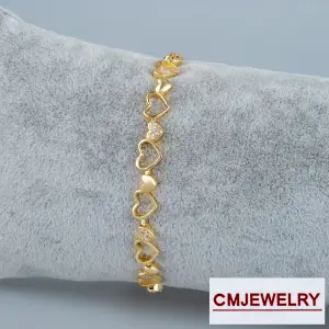 CM Jewelry 14K Kalp Zincir Taşlı Yıldız Bileklik