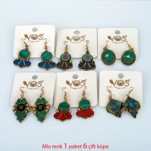Toptan Ham Pirinç Etnik Küpe Paket 6 Çift