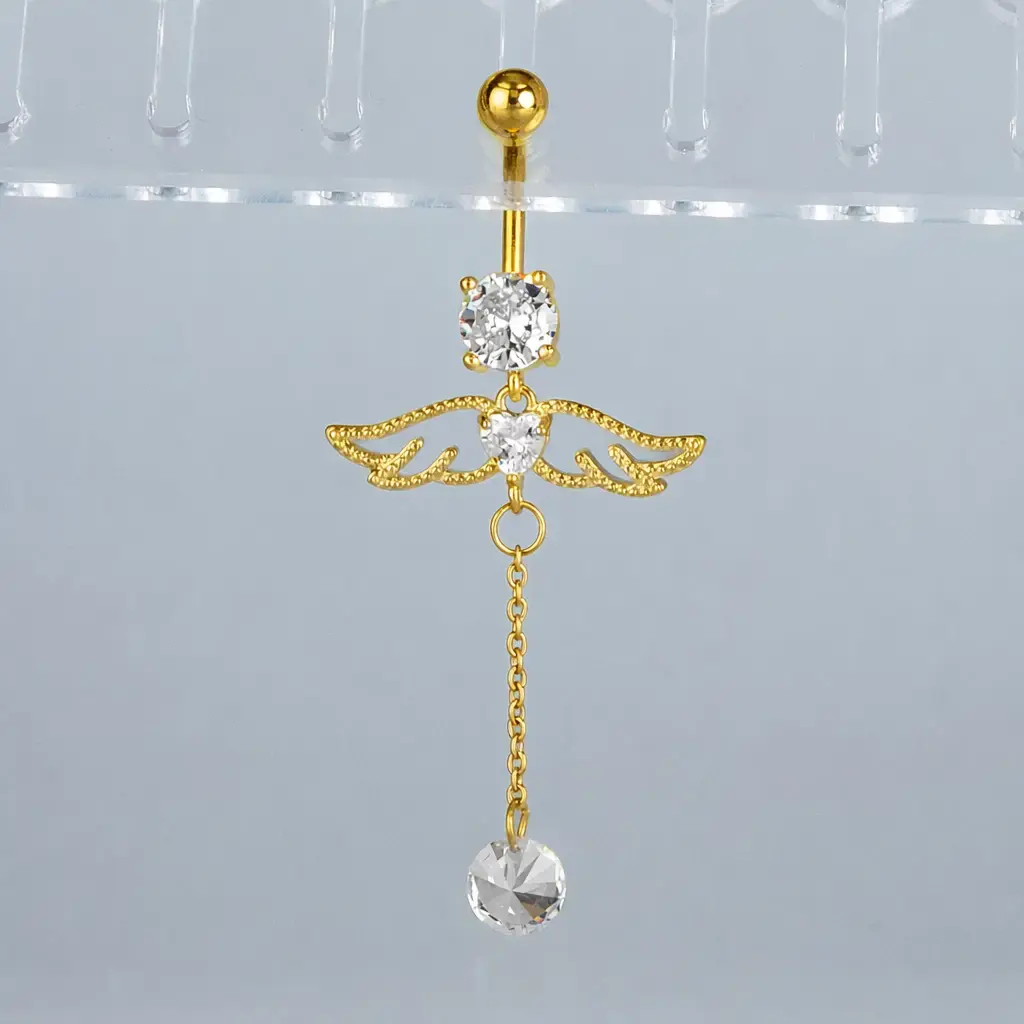 Piercing Göbek Fashion Kanat Kalp Taş Sarı