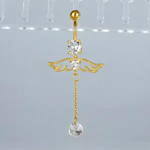 Piercing Göbek Fashion Kanat Kalp Taş Sarı