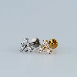 Toptan G23 Titanyum Markiz Yonca Piercing Beyaz 8mm