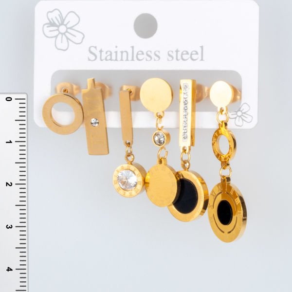 Steel Earrings with Roman Numerals - 6 Pieces