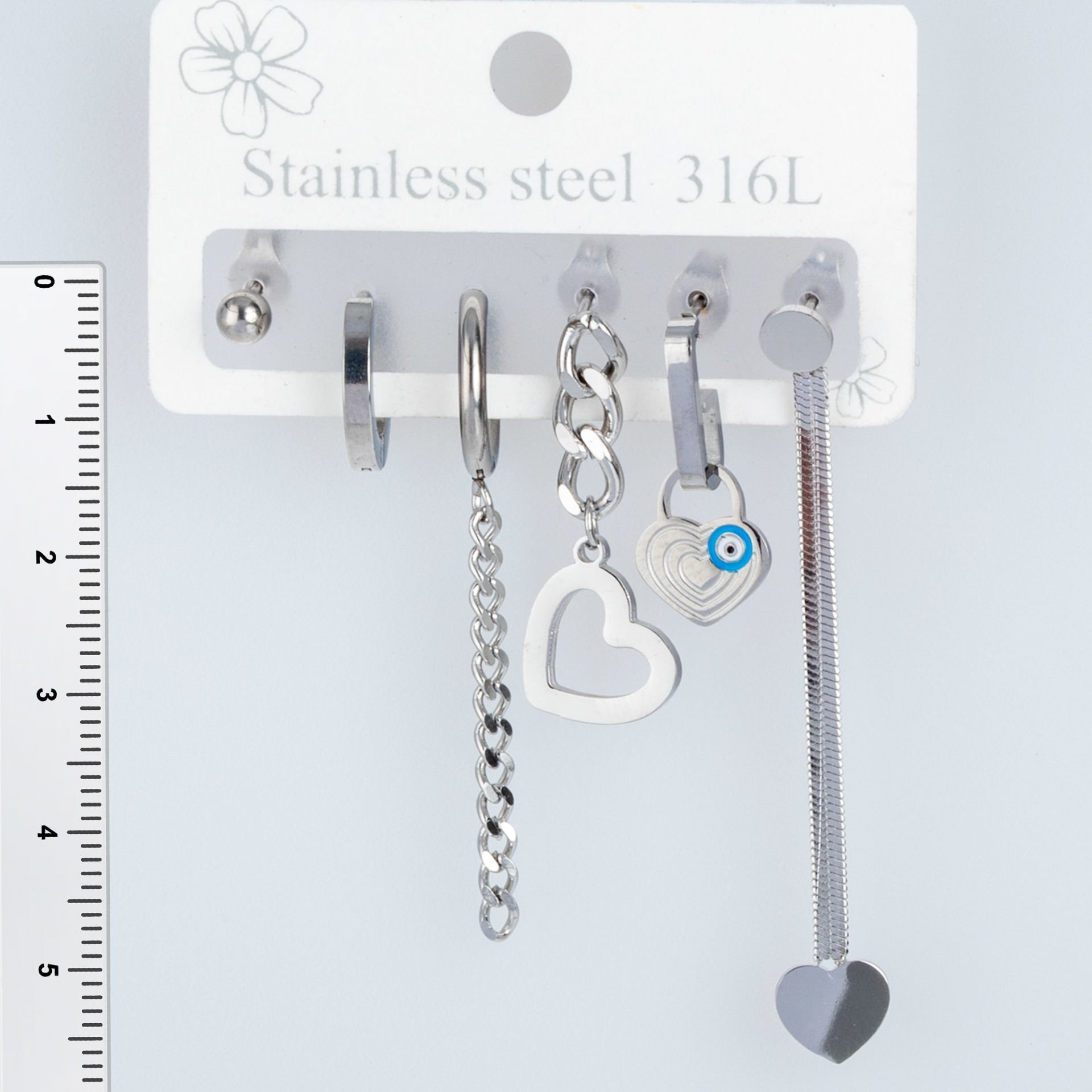 Steel Earring Heart - 6 Pieces