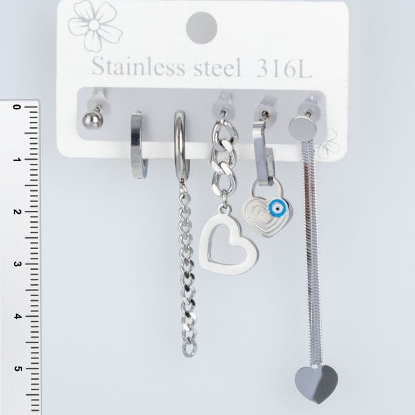 Steel Earring Heart - 6 Pieces