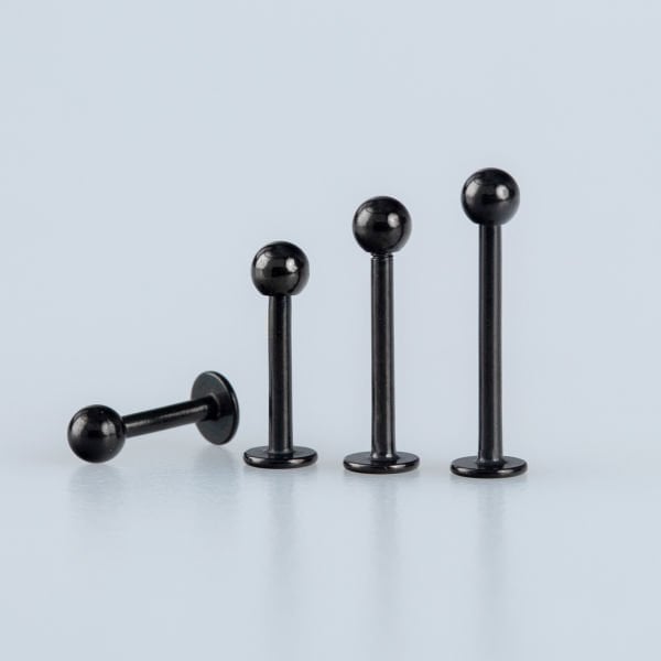 Toptan 316L Çelik Piercing Labret 3mm Top Siyah Bar Boyu: 6mm