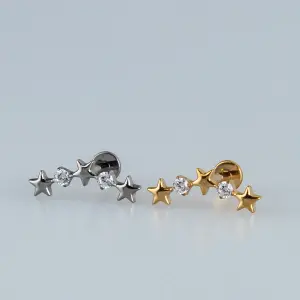 Toptan G23 Titanyum Sıralı Yıldız Piercing Beyaz 8mm