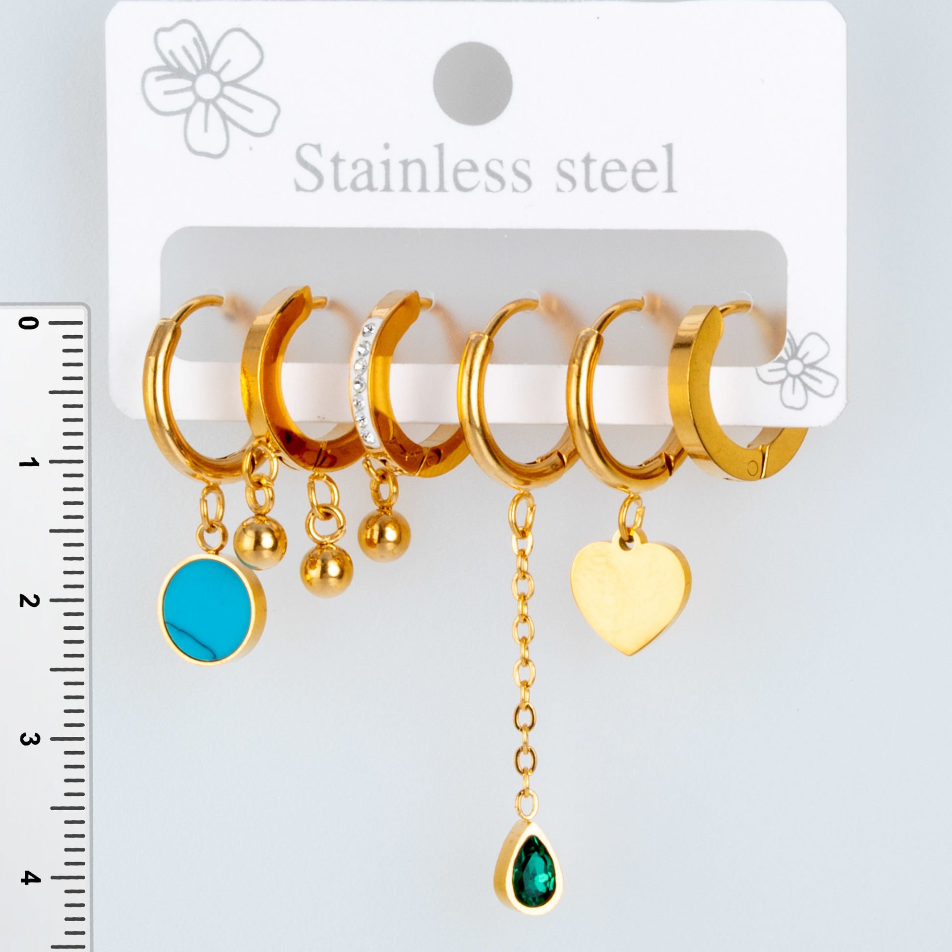 Steel Earring Heart - 6 Pieces