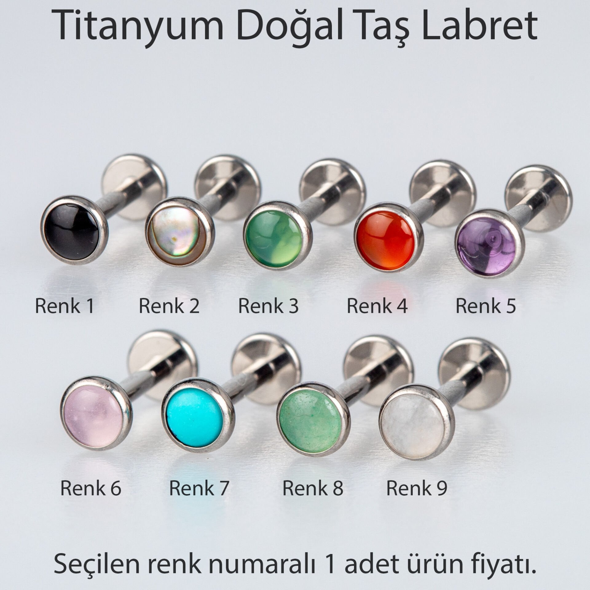 Piercing Titanyum Labret 4mm Doğal Taş