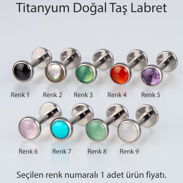 Piercing Titanyum Labret 4mm Doğal Taş