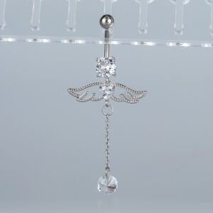 Piercing Göbek Fashion Kanat Kalp Taş Beyaz