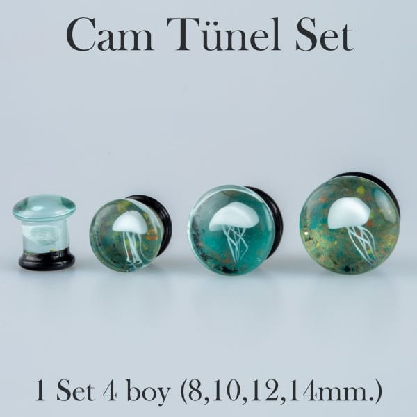 Piercing  Tünel Cam Deniz Anası 1 Set 4 Boy
