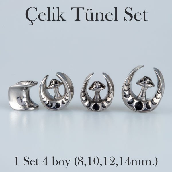 Piercing Çelik Tunel Gotik Mantar 1 Set 4 Boy