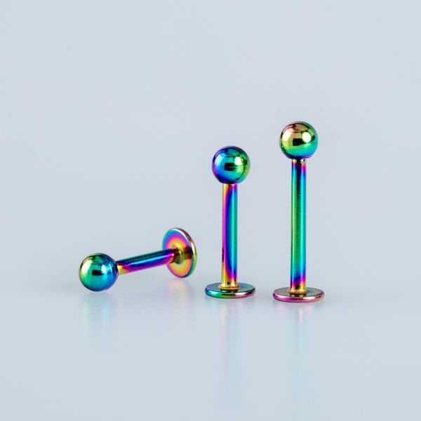 Toptan 316L Çelik Piercing Labret 3mm Top Rainbow Bar Boyu: 6mm